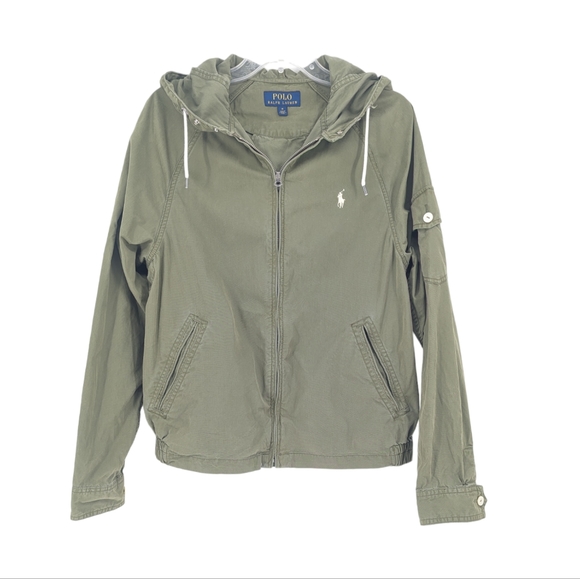 Polo Ralph Lauren Hooded Windbreaker Light Jacket Army Green Size Medium - Picture 2 of 13